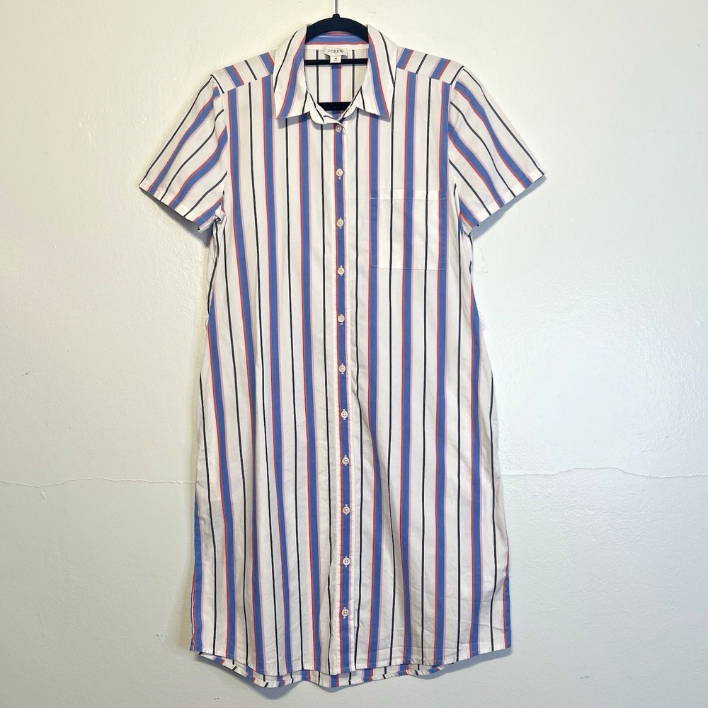 J.โ Crew Striped Collared Cotton Shirt Dress Short Sleeve Size 6 Coastal